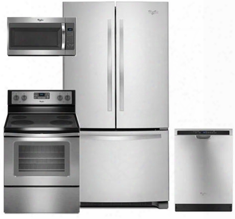 4-piece Kitchen Package With Wrf535smbm 36" French Door Refrigerator Wfe515s0es 30" Electric Range Wmh31017fs 30" Over The Range Microwave Oven And