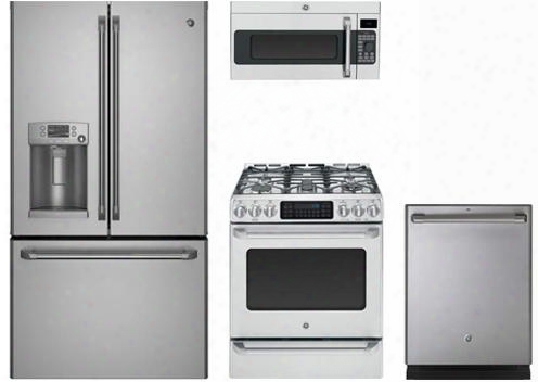 4-piece Stainless Steel Kitchen Package With Cye22tshss 36" French Door Refrigerator Cgs985setss30" Electric Freestanding Range Cdt835ssjss 24" Built In