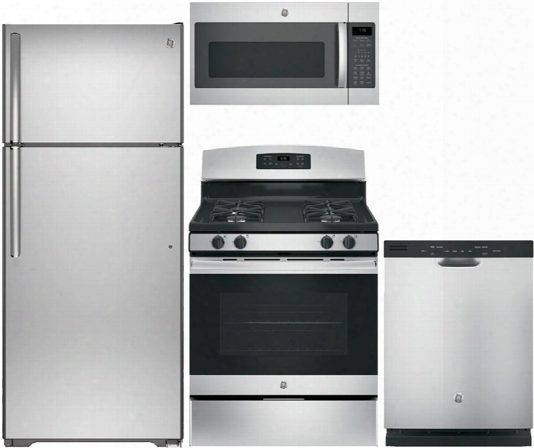 4-piece Stainless Steel Kitchen Package With Gte18gshss 28" Top Freezer Refrigerator Jgb635rekss 30" Freestanding Gas Range Gdf510psjss 24" Full Console
