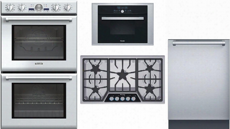 4-piece Stainless Steel Kitchen Package With Podc302j 30" Double Wall Oven Mes301hp 24" Single Steam Convection Wall Oven Sgsx365fs Masterpiece 36" Gas