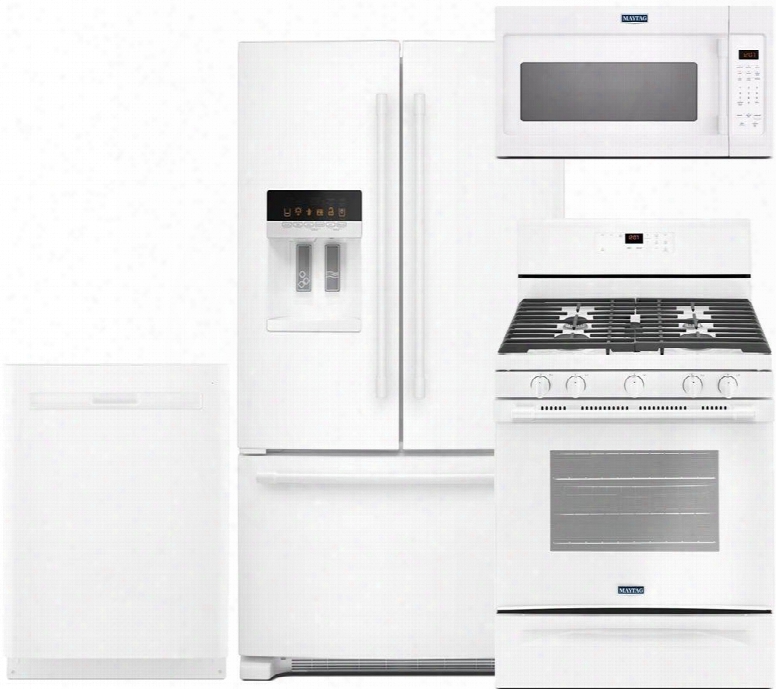 4-piece White Kitchen Package With Mfi2570few 36" French Door Refrigerator Mgr6600fw 30" Gas Range Mdb8959sfh 24" Fully Integrated Dishwasher And Mmv1174fw