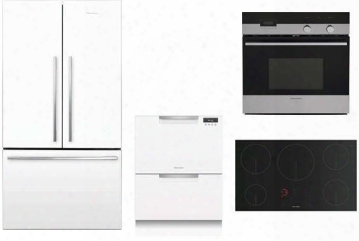4 Piece White Kitcheh Package With Rf201adw5 36" French Door Refrigerator Ob24sdpx4 24" Electric Wall Oven Dd24dctw9 24" Drawers Dishwasher And Ci365dtb1 36