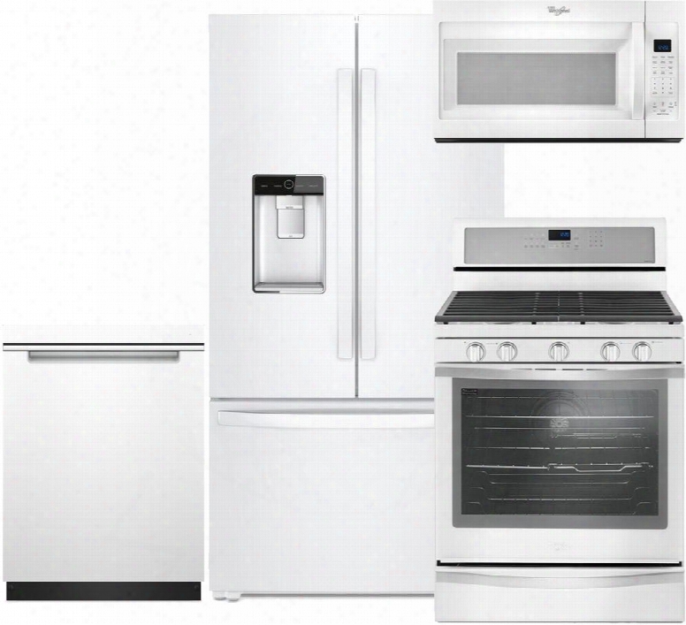 4-piece White Kitchen Package With Wrf954cihw 36" French Door Refrigerator Wfg745h0fh 30" Gas Range Wdta50sahw 24" Fully Integrated Dishwasher And Wmh32519fw
