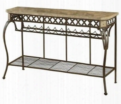 4815-852 Brookside 48"x35" Fossil Server With Bottom Shelf Thick Patterned Ivory-col Ored Fossil Stone Veneer And Tubular Steel Construction In Brown