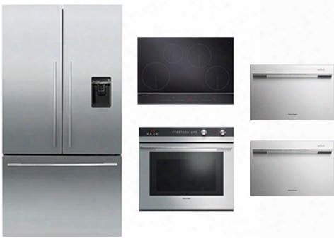 5-piece Kitchen Package With Rf201adusx5 36" French Door Refrigerator Ci304dtb2 30" Electric Cooktop Ob30stepx3 30" Electric Single Wall Oven And Dd24sdfx7