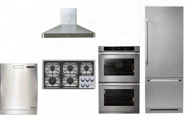 5 Piece Stainless Steel Kitchen Package With Dyct365gbngh 36" Gas Cooktop Rno230s208v 30" Electric Cookto Dyf30bfbsr 30" Bottom Freezer Refrigerator Dhw301