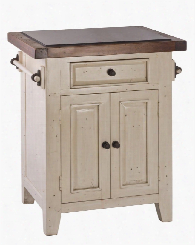 5465855w Tuscan Retreat 24" Wide Small Kitchen Island With 1 Pass-thru Drawer 2 Doors Granite Top And Solid Pine Timber Construction In Country White And