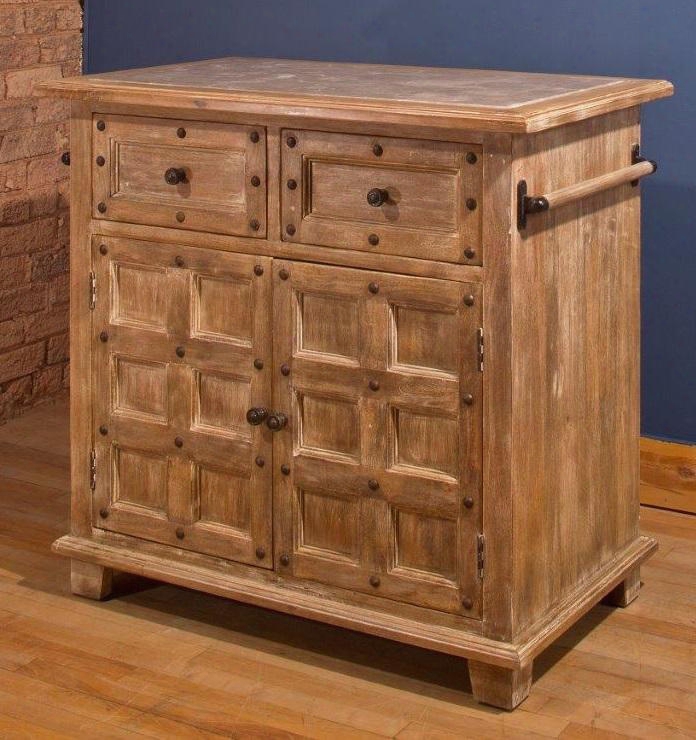 5731-895 Millstone 38" Wide Kitchen Island With 2 Doors 2 Drawers Light Grey Marble Top And Mango Wood Construction In Antique Beige