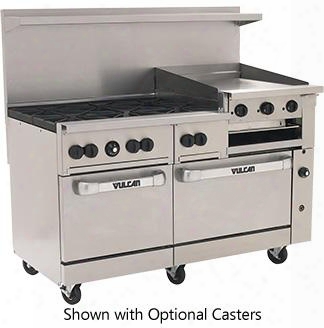 60sc-6b24gbp 60" Commercial Liquid Propane Gas Range With 6 Burners Griddle Broiler Top Double Ovens In Stainless