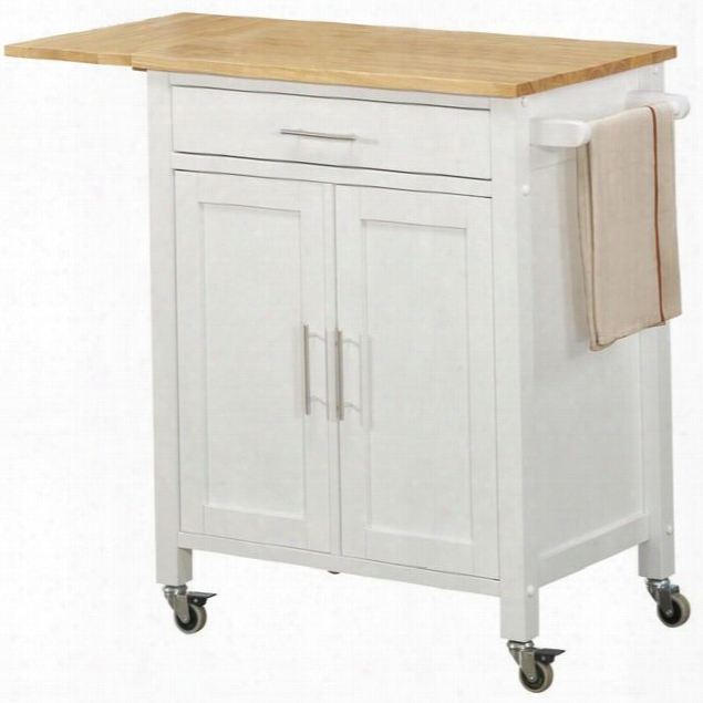 73427 37" Vermont Kichen Cart With Natural Wood Top Drop Leaf And Industrial-grade Locking Casters In