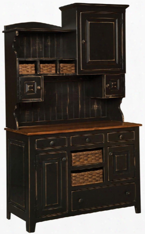 Annies Collection 465-002-2tbmc 38" 2 Pc Hutch With 5 Doors 5 Baskets Michael's Cherry Top Wooden Hardware And Distressed Look In Black