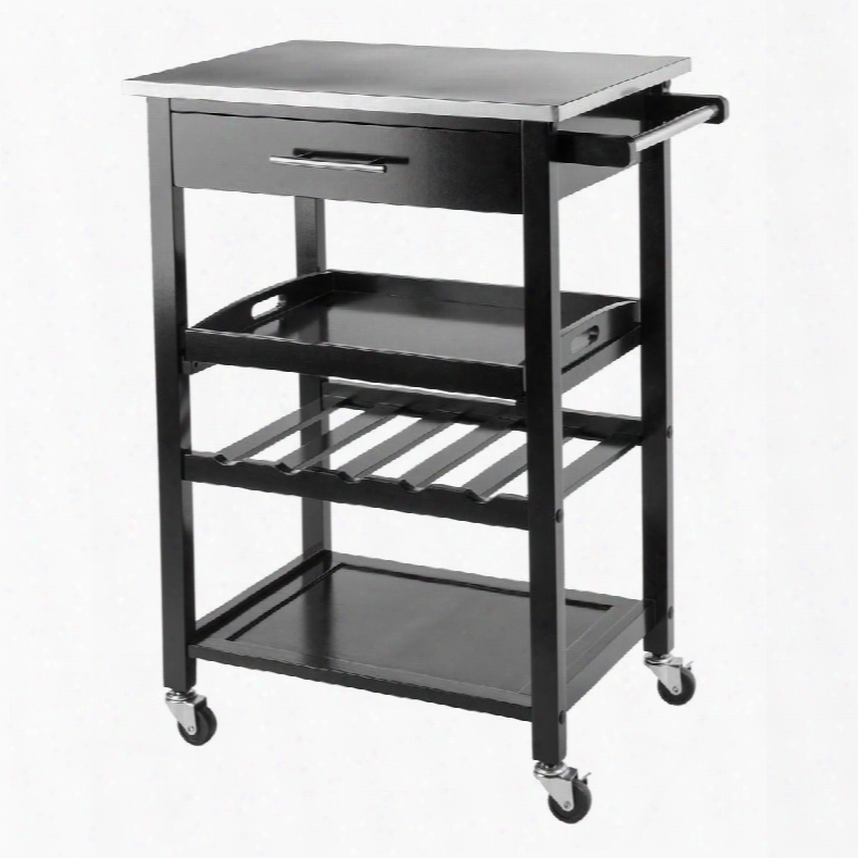 Anthony 20326 Kitchen Cart With Casters (2 Locking) Up To 5 Bottle Wine Storage Capacity And Top Drawer In