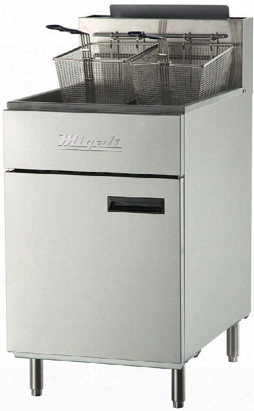 C-f75-ng 22" Commercial Natuural Gas Fryer With 5 Ubrners 170000 Total Btu Stainless Steel Construction 2 Chrome Plated Wire Mesh Baskets And Manual