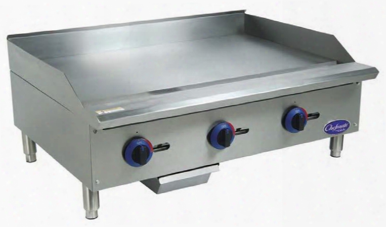 C36gg 36" Chefmate Manual Control Countertop Gas Griddle With 3 Burners Up To 90 000 Btus 3/4" Griddle Plate And Lp Conversion Kit In Stainless