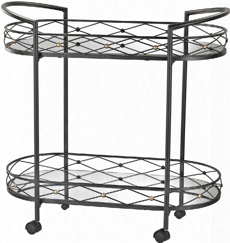 Cart Collection 3200-029 30" Bar Cart With 2 Mirrored Shelves 2 Handles Mobility Casters And Metal Frame Construction In Dark Bronze And Gold