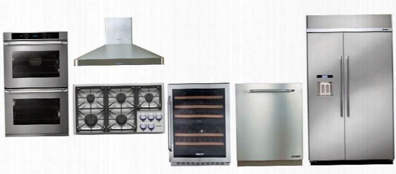 Dacor 6 Piece Kitchen Package With Dyct365gwng 36" Gas Cook Top Dyf42bsiws 422" Refrigerator Rno230s 30" Wall Oven Rnf42wcl 24" Wine Cooler Dhw361 36" Range