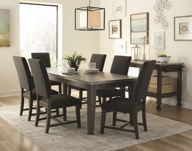 Davenport Collection 107941gc 8 Pc Dining Room Set With Dining Table + 6 Grey Side Chairs + Kitchen Island In Aged Patina