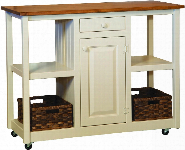 Ellas 4650241bmn 46" Kitchen Server With 1 Door 1 Drawer Simple Knobs Shelves Casters And Premium Grade Pine Wood Construction In Buttermilk And Nutmeg