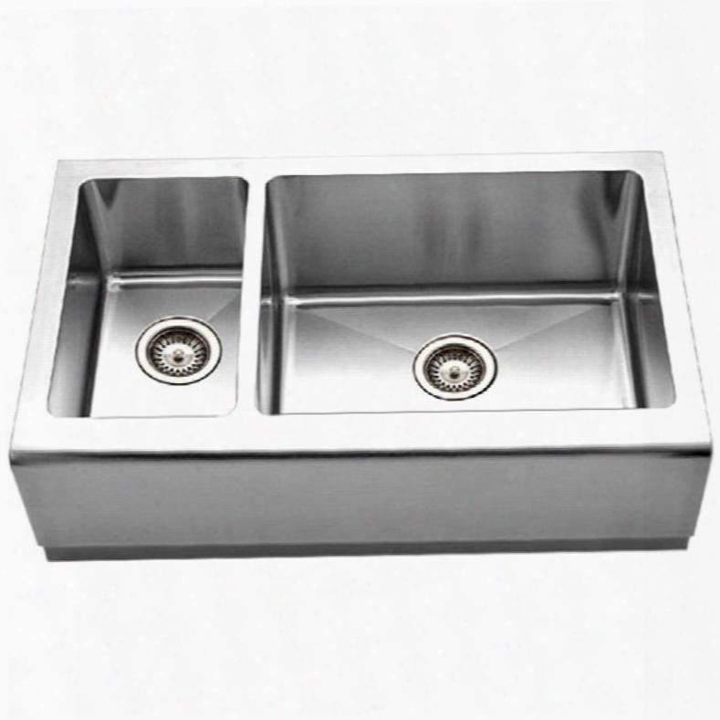 Epo-3370sl Epicure Series Apron Front Farmhouse Stainless Steel 70/30 Double Bowl Kitchen Sink Small Bowl