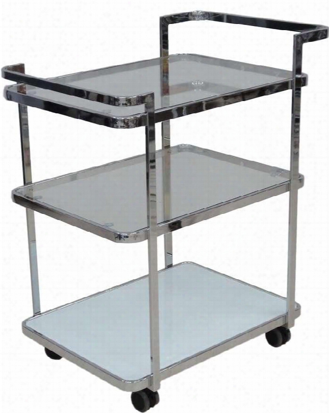 Ferrara Collection Cb-d6009cart 24" Bar Cart With Casters Glass Top Glass Shelves And Metal Construction In Chrome