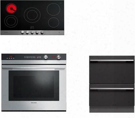 Fisher Paykel 3 Piece Kitchen Package 30" Total Capacity Electric  Single Wall Oven Ob30stepx3 With 36 Electric Cooktop With 5 Elements Ce365dbx1 And 24