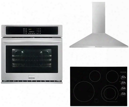 Frigidaire Gallery 3-piece Kitchen Package With Fgec3045kb 30" Electric Cooktop Fgew3065pf 30" Electric Single Wall Oven And Fhwc3055ls 30" Wall Mount