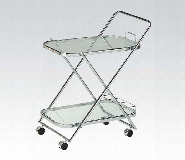 Gerwin Collection 98004 27" Serving Cart With 5mm Clear Tempered Glass Top Casters And Metal Frame In Chrome Plated