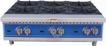 Ghp36g 36" Countertop Gas Hot Plate With 6 Burners Up To 132 000 Btus Adjustable Legs And Liquid Propane Conversion Kit In Stainless