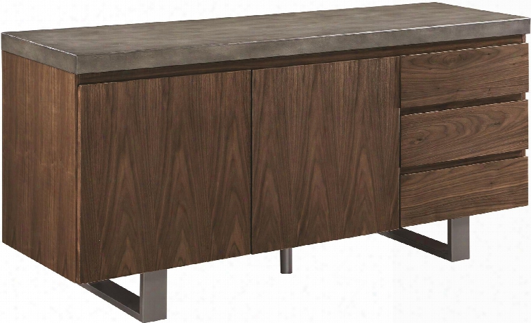 Hutchinson Collection 107855 60" Server With 2 Doors 3 Drawers Concrete Top Gunmetal Base Pine Wood And Walnut Veneer Construction In Aged Concrete