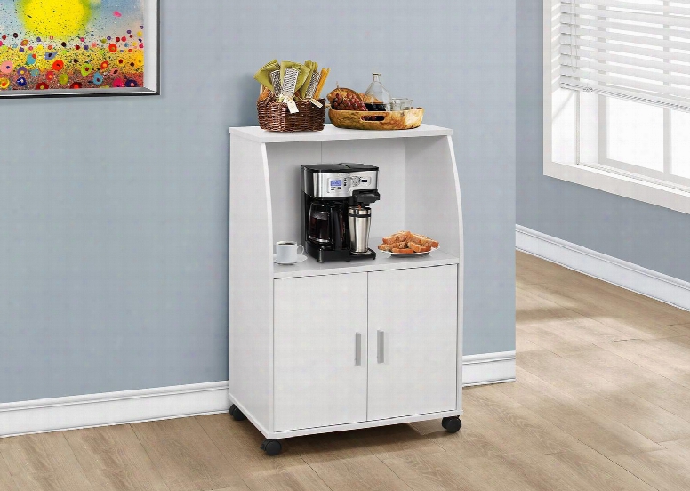 I 3139 33" Kitchen Cart With Built On Casters Two Door Storage And Silver Handles In