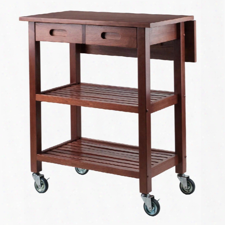 Jonathan 94734 28" Kitchen Cart With 4 Casters (2 Locking) 2 Shelves And Drop Leaf In