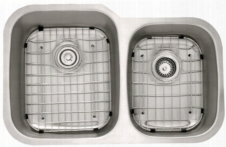 Kbu24163042ss Premier Series 32" Undermount 60/40 Double Bowl Kitchen Sink With Stainless Steel Construction Noisedefend And Included Stainless Steel