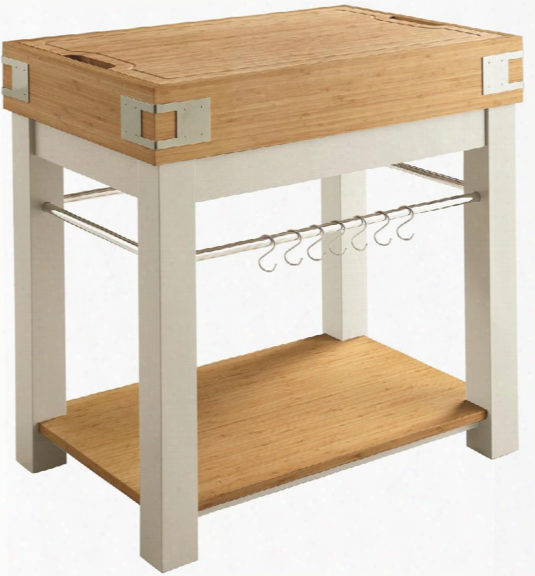 Kitchen Islands Collection 102988 30" Kitchen Island With Removavle Solid Bamboo Cutting Board Top Bottom Storage Compartment Metal S Hooks And Wood