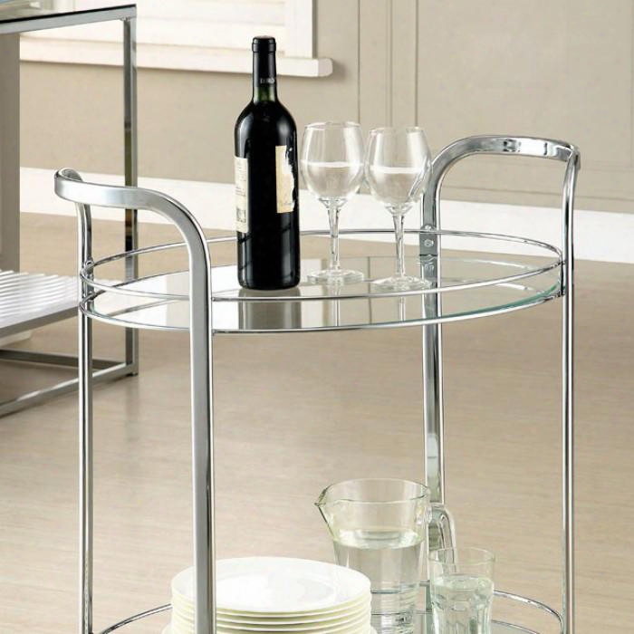 Loule Cm-ac228 Serving Cart With Contemporary Style 5mm Black Tempered Glass Chrome Base Structure Gliding Castors In