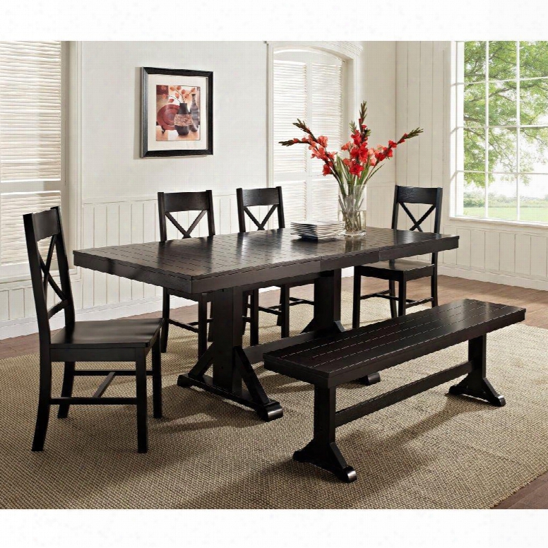 Millwright Collection C60w2bl 6-piece Wood Dining Kitchen Set  With Dining Table 4 Chairs And  Three-seater Bench In Antique