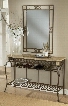 4815-852SM Brookside Fossil Server and Mirror with Thick Patterned Ivory-Colored Fossil Stone Veneer and Tubular Steel Construction in Brown