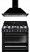 Victoria 2-Piece Black Kitchen Package with TRU90BL 36" Dual Fuel Range and KT90BU 36" Wall Mount Chimney Range