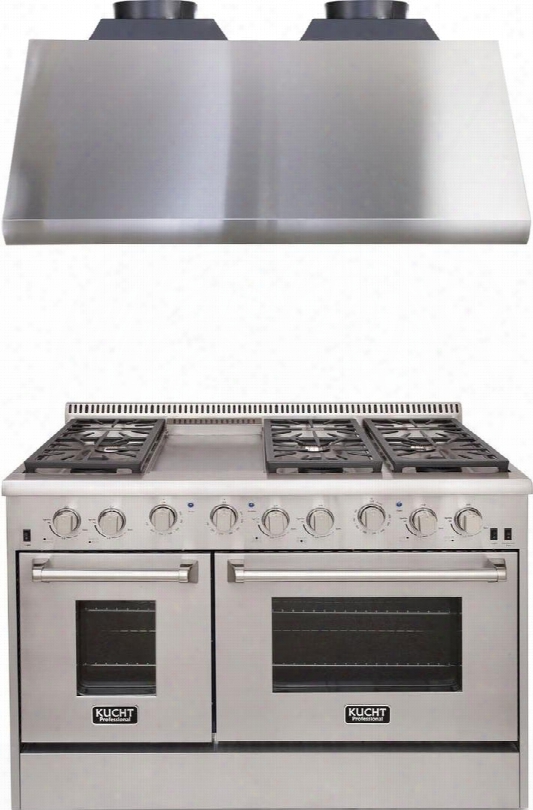 Professional Series 2-piece Stainless Steel Kitchen Package With Krg4804u 48" Natural Gas Range And Krh4805u 48" Canopy Pro Range