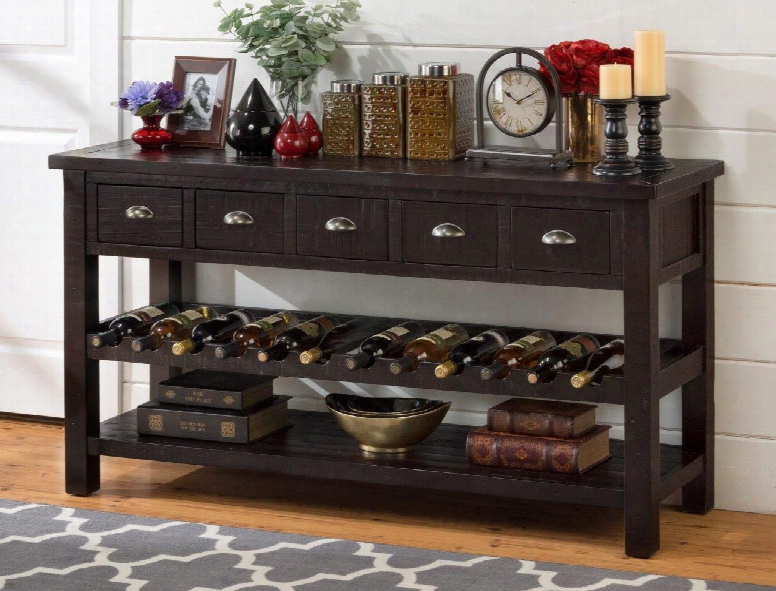 Prospect Creek Collection 257-89 60" Wine Rack/server With Solid Reclaimed Pine Lightly Distressed Finish And Casual Style In Deep