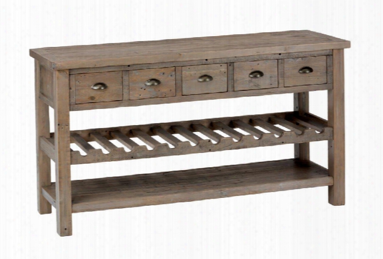 Slater Mill Collection 941-89 60" Wine Rack/server With Solid Reclaimed Pine Lightly Distressed Finish And Casual Style In Medium