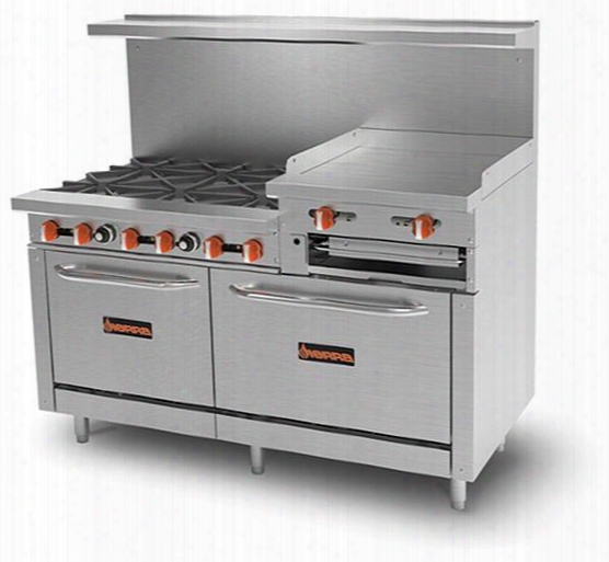 Sr6b24rg60 60" Gas Range With Raised Griddle 6 Burners 6" Adjustable Stainless Steel Legs In Stainless