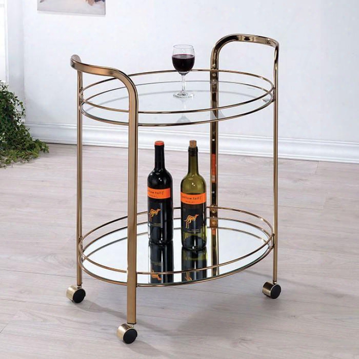 Starla Cm-ac236 Serving Cart With Contemproary Style 5mm Tempered Glass Raised Cart Handles Champagne In