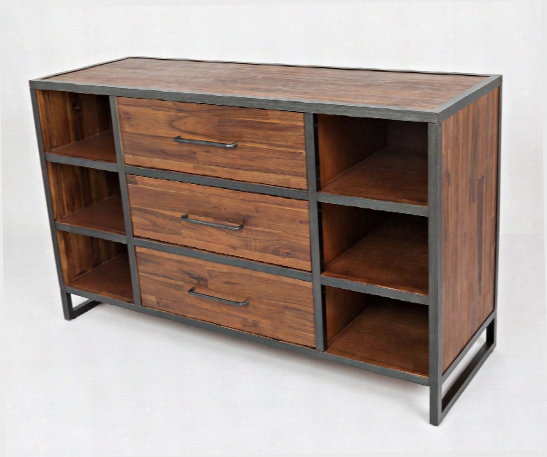 Studio 16 Collection 1661-52 52" Server With 3 Drawers And 6 Shelves Metal Details And Casual Style In Warm Brown And