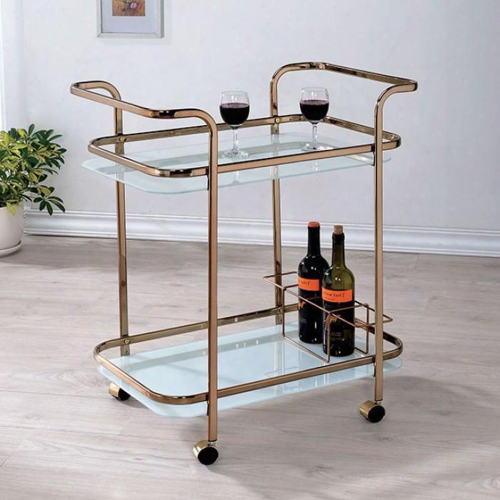 Tiana Cm-ac235 Serving Cart With Contemporary Style Gliding Casters Raised Cart Handles Champagne In