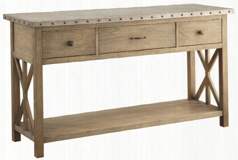 Webber Collection 105575 56.75" Server With 3 Drawers Metal Top Nailhead Trim Accents And Bottom Shelf In Driftwood