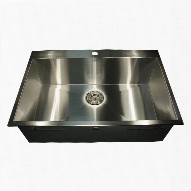 Zr3322-s-16 - 33 Inch Large Rectangle Single Bowl Self Rimming Zero Radius Stainless Steel Drop In Kitchen Sink 16 Gauge -1