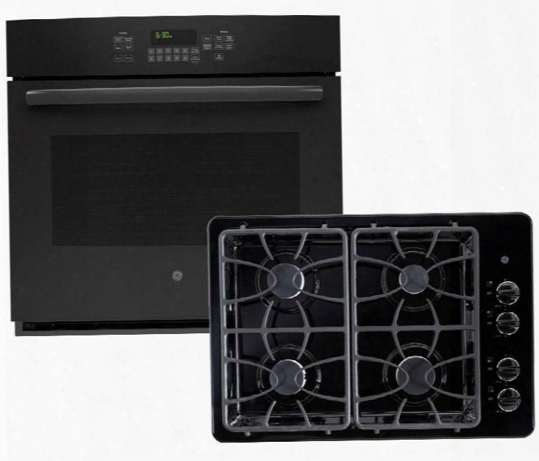 2-piece Black Kitchen Bundle With Jt5000dfbb 30" Single Wall Oven And Jgp329detbb 30" Gas