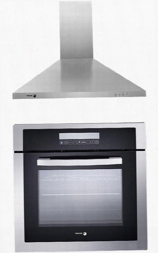 2 Piece Stainless Steel Kitchen Package With 6ha200tdx 24" Single Electric Wall Oven And 60cfp-24x 24" Chimney Wall Mount Rnge