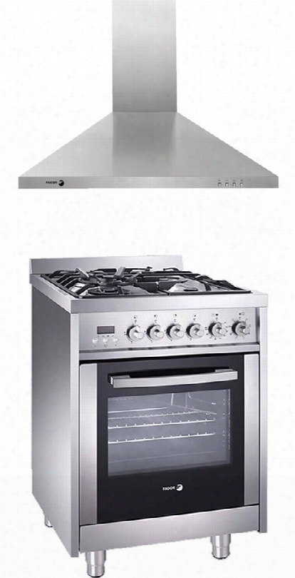 2 Piece Stainless Steel Kitchen Package With Rfa-244 Df 24" Duel Fuel Range And 60cfp-24x 24" Chimney Wall Mount Range