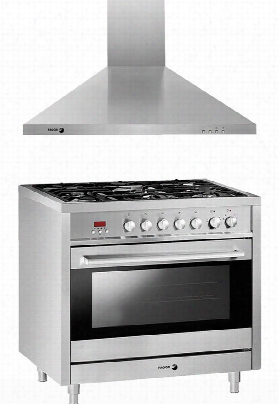 2 Piece Stainless Steel Kitchen Package With Rfa-365 Df 36" Dual Fuel Range And 60cfp-36 X 36" Wall Mount Range